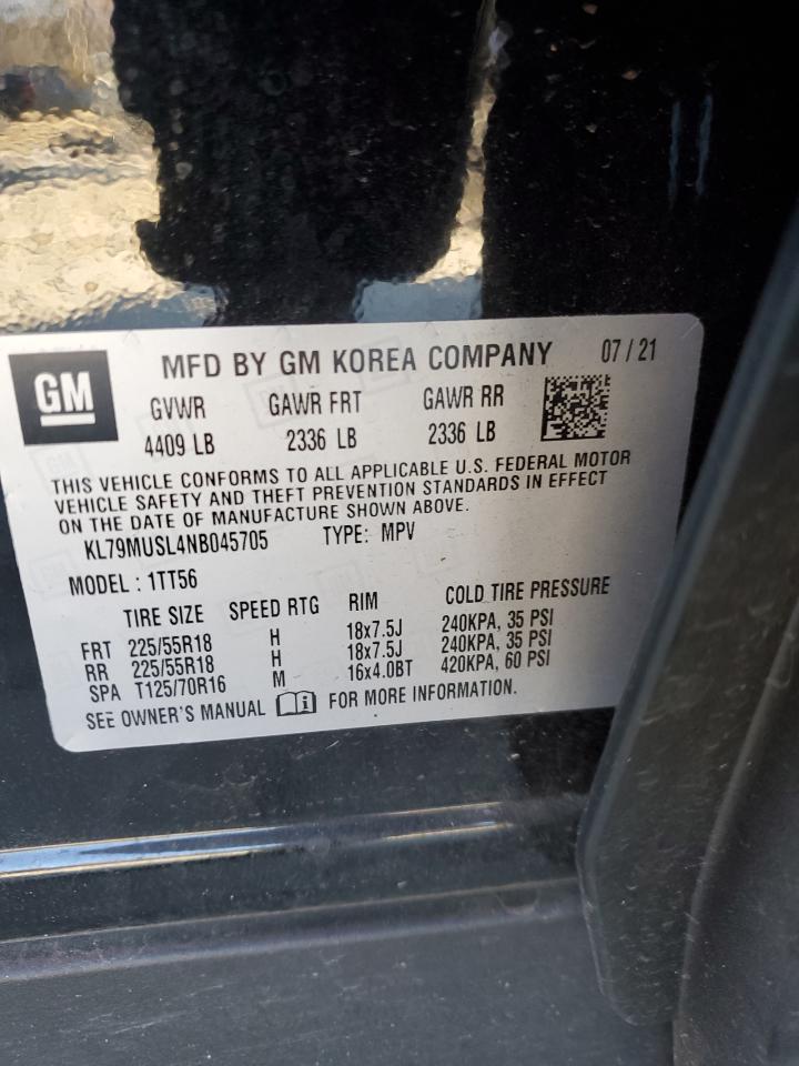 2022 CHEVROLET TRAILBLAZER RS VIN:KL79MUSL4NB045705