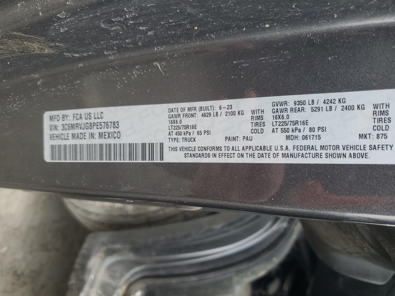 2023 RAM PROMASTER 3500 3500 HIGH VIN:3C6MRVJG8PE576783