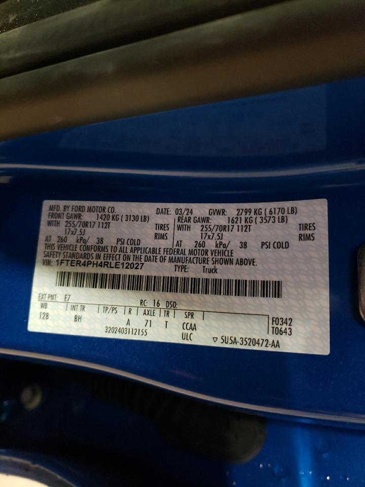 2024 FORD RANGER XL VIN:1FTER4PH4RLE12027