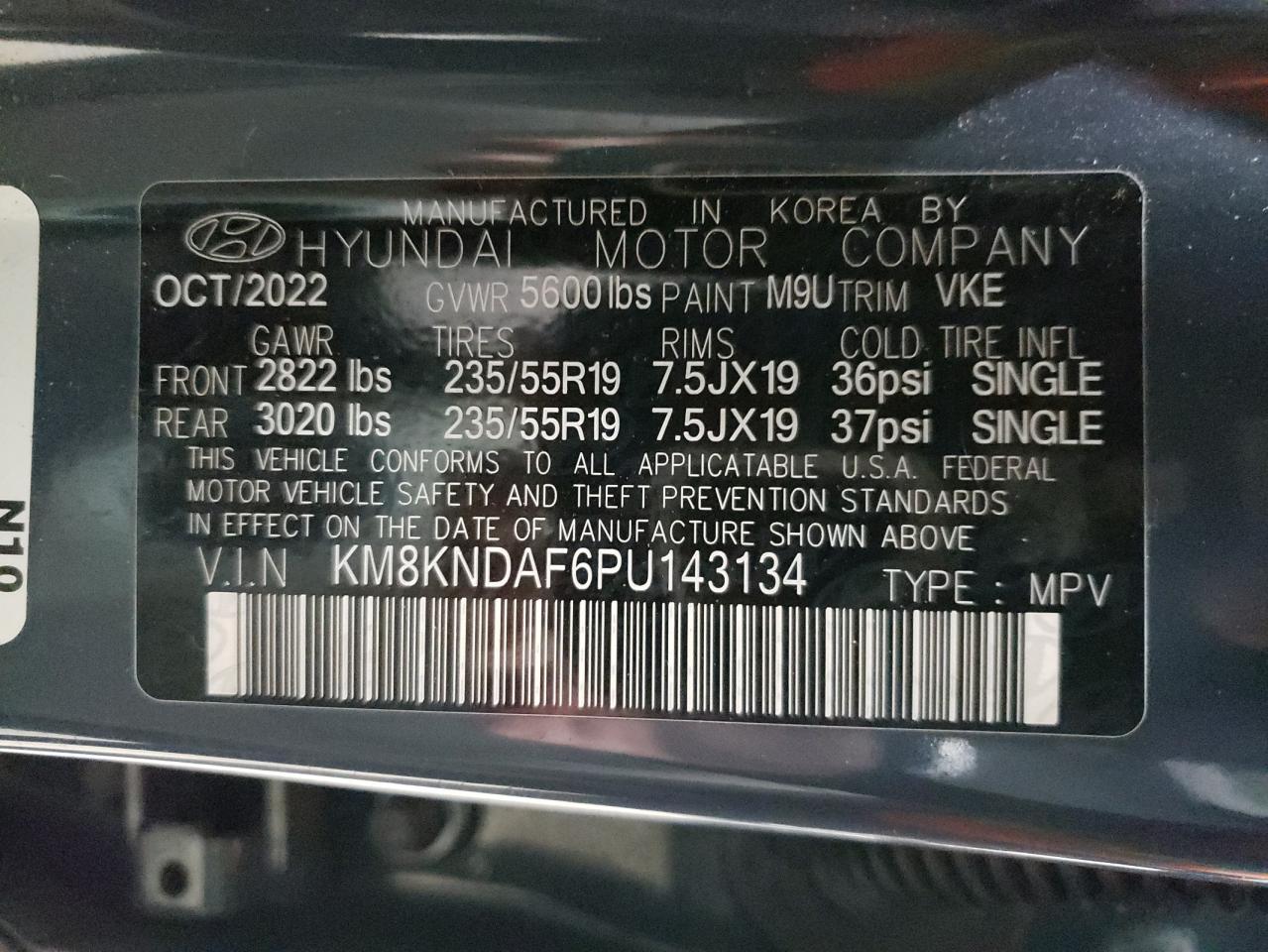 2023 HYUNDAI IONIQ 5 SEL VIN:KM8KNDAF6PU143134