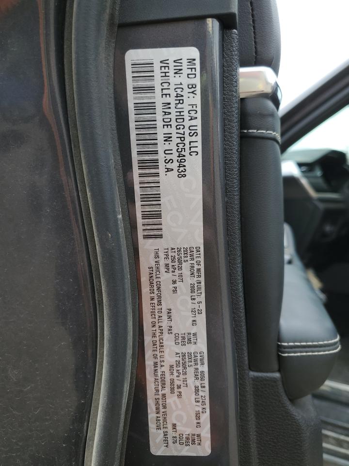 2023 JEEP GRAND CHEROKEE OVERLAND VIN:1C4RJHDG7PC549438