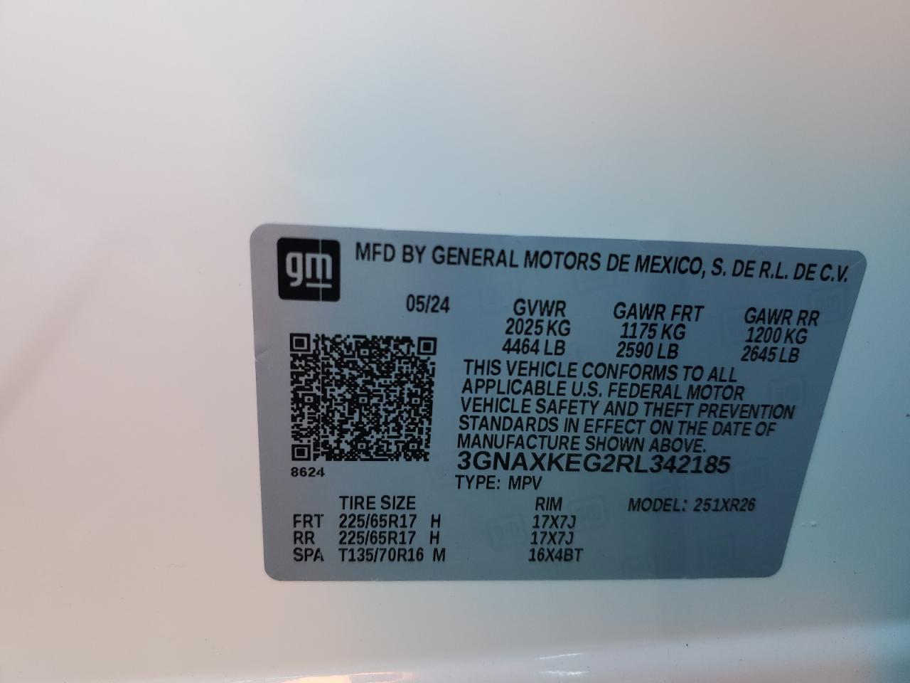 2024 CHEVROLET EQUINOX LT VIN:3GNAXKEG2RL342185