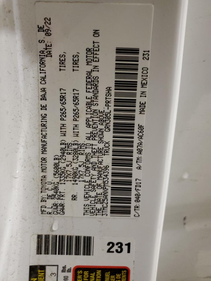 2023 TOYOTA TACOMA DOUBLE CAB VIN:3TMCZ5ANXPM534396