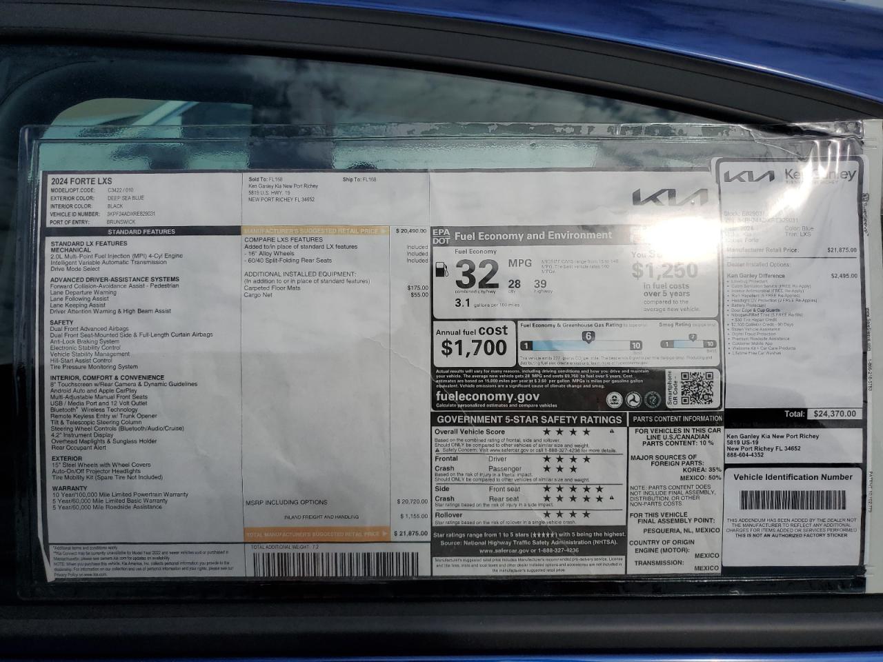 2024 KIA FORTE LX VIN:3KPF24ADXRE829031