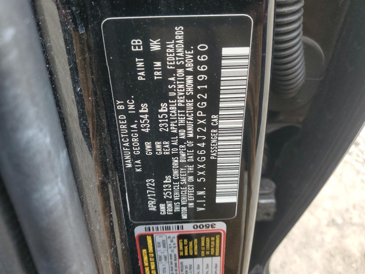 2023 KIA K5 GT LINE VIN:5XXG64J2XPG219660