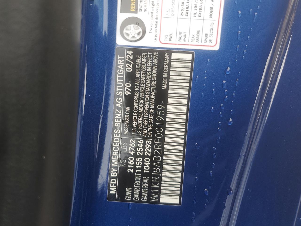 2024 MERCEDES-BENZ AMG GT 55 VIN:W1KRJ8AB2RF001959