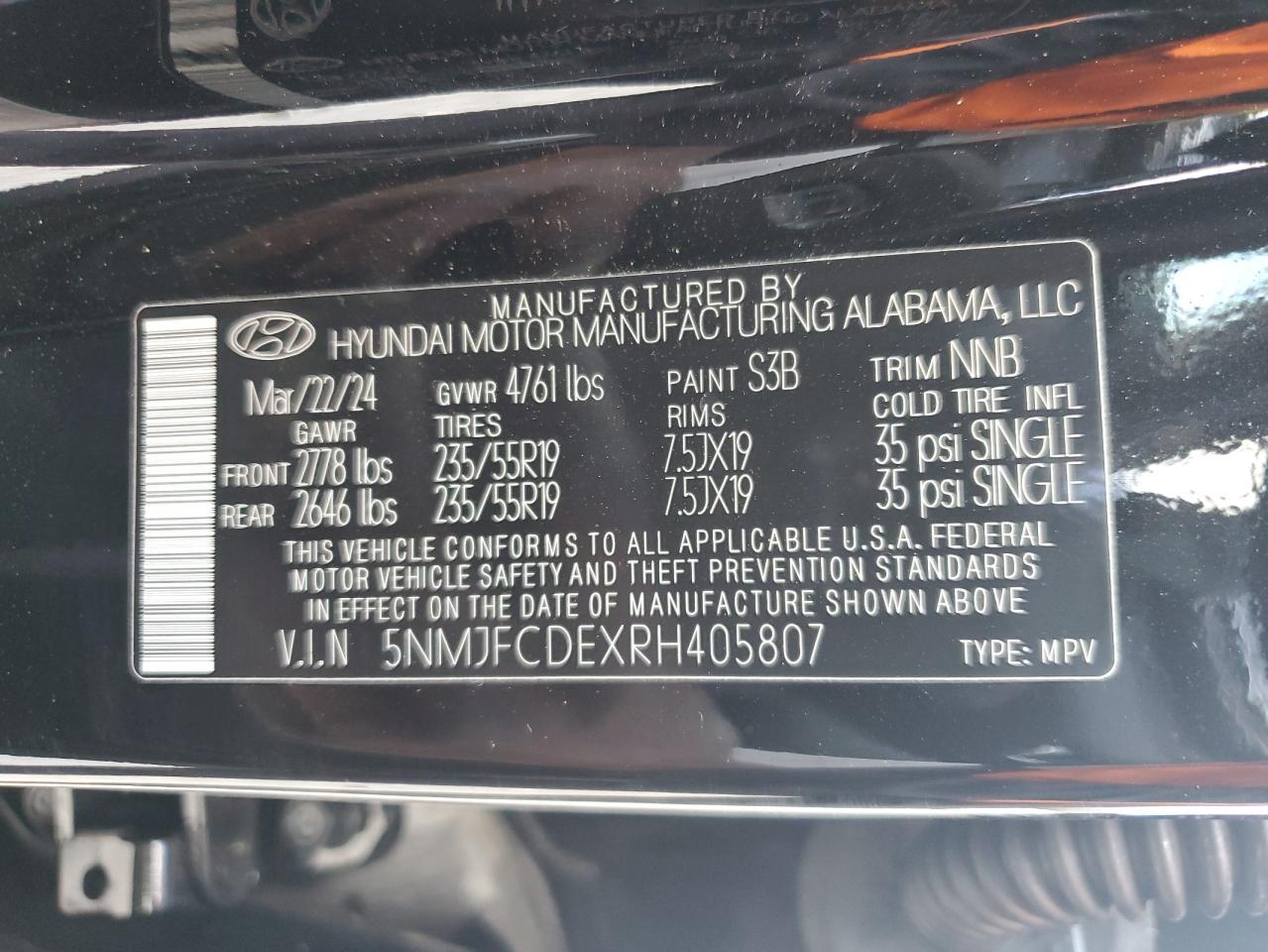 2024 HYUNDAI TUCSON SEL VIN:5NMJFCDEXRH405807