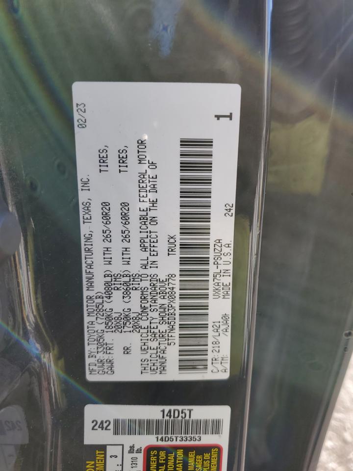 2023 TOYOTA TUNDRA CREWMAX PLATINUM VIN:5TFNA5DB3PX084778