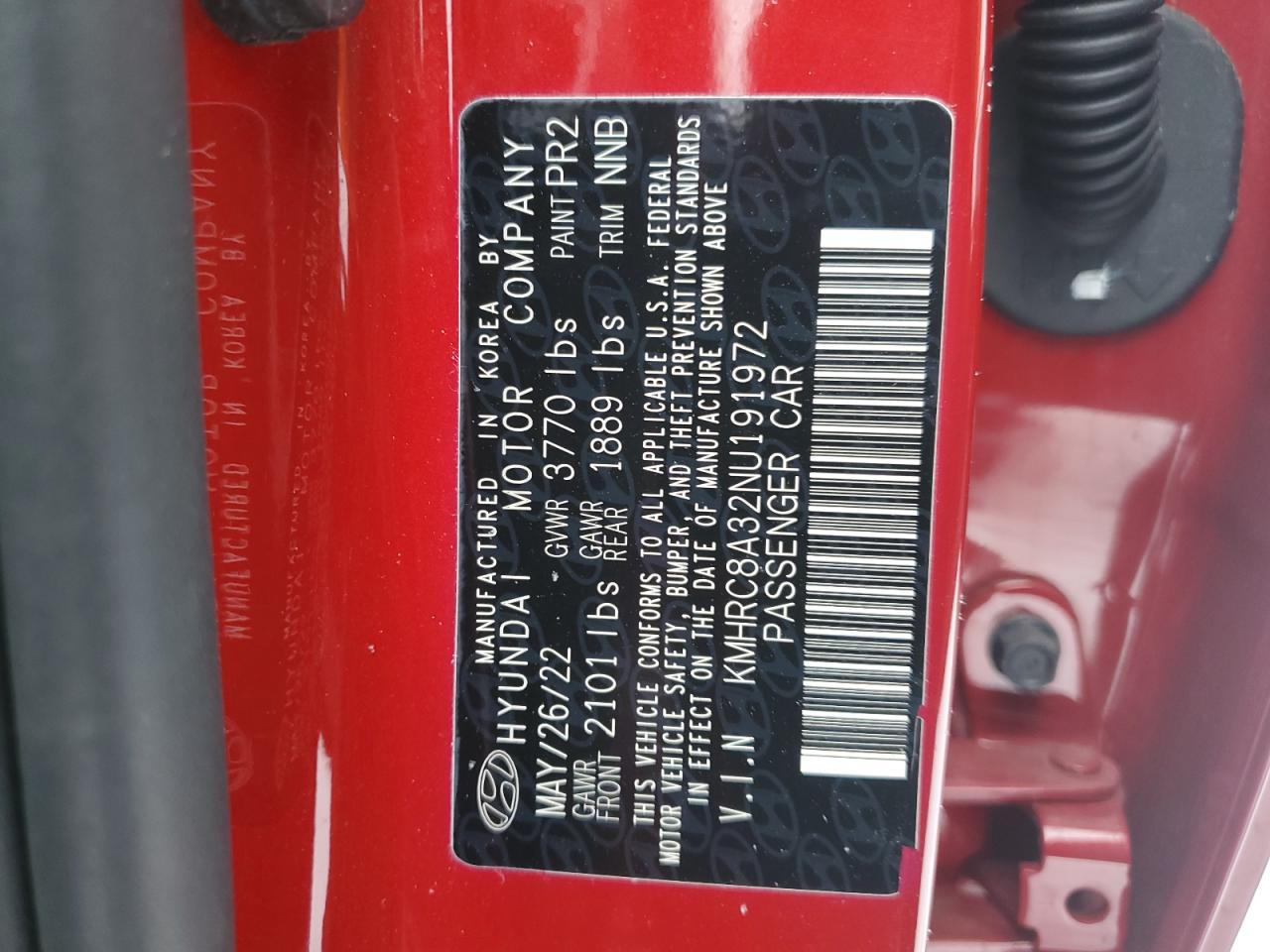 2022 HYUNDAI VENUE SEL VIN:KMHRC8A32NU191972