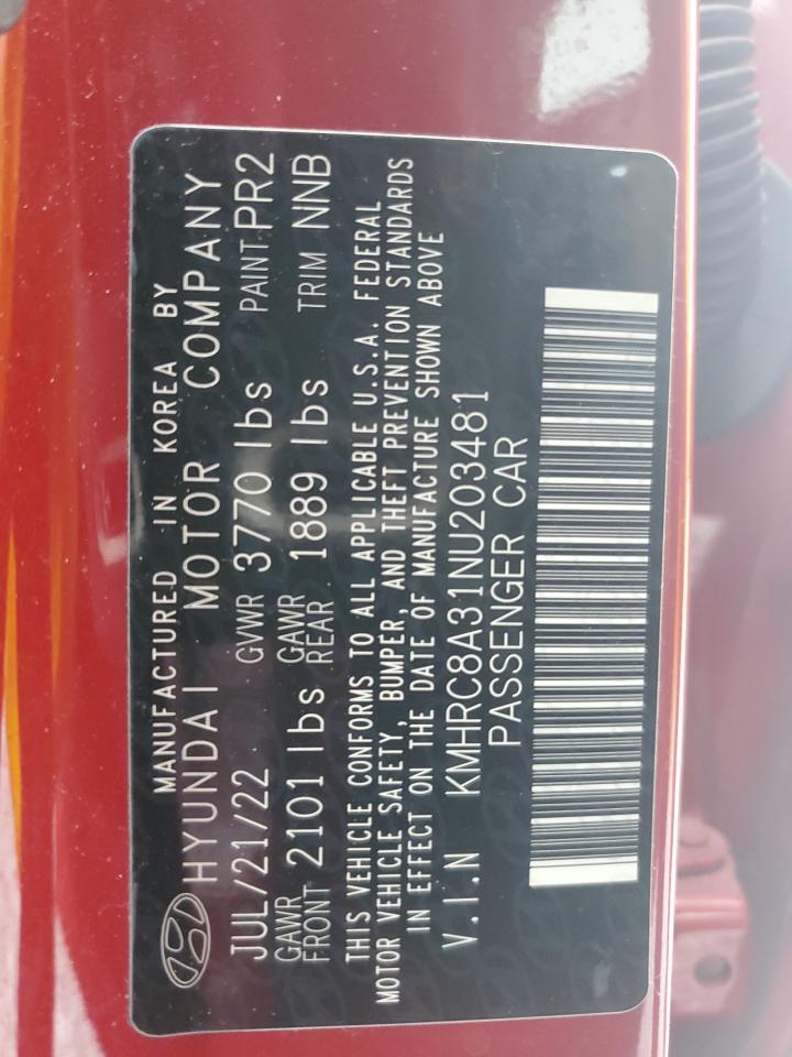 2022 HYUNDAI VENUE SEL VIN:KMHRC8A31NU203481