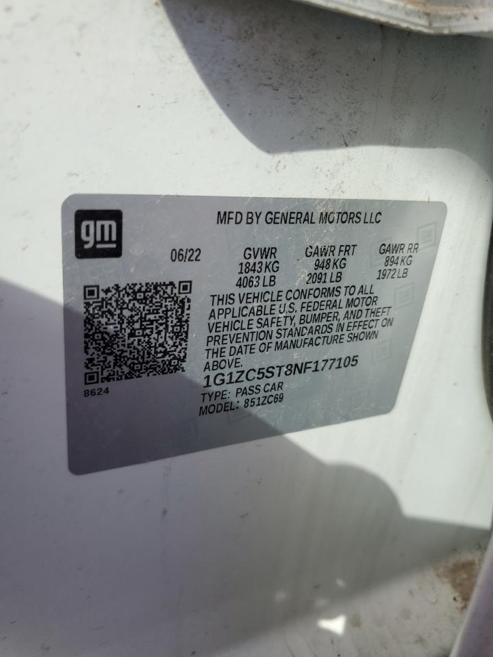 2022 CHEVROLET MALIBU LS VIN:1G1ZC5ST8NF177105