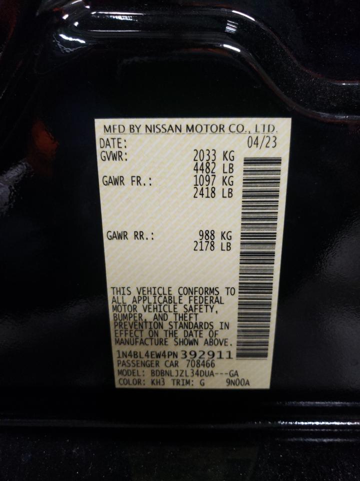 2023 NISSAN ALTIMA SL VIN:1N4BL4EW4PN392911