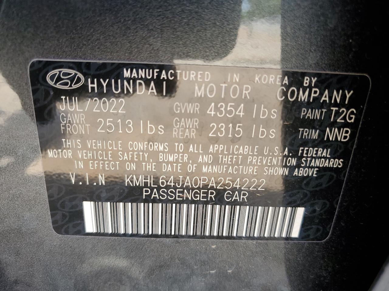 2023 HYUNDAI SONATA SEL VIN:KMHL64JA0PA254222