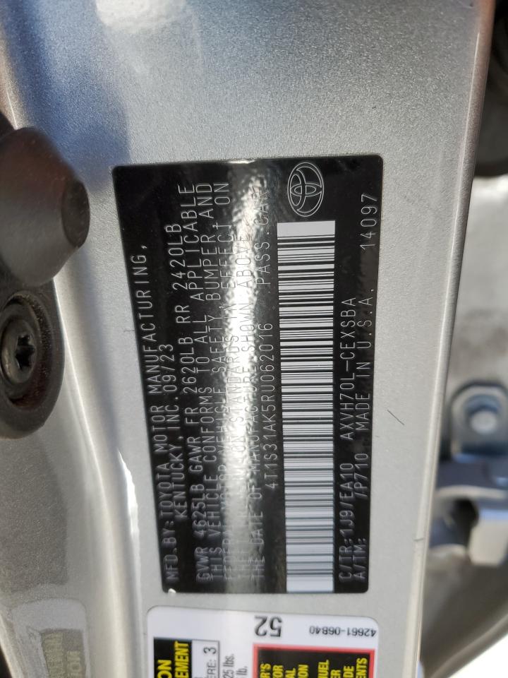 2024 TOYOTA CAMRY SE NIGHT SHADE VIN:4T1S31AK5RU062016