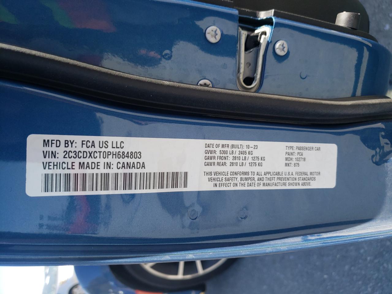 2023 DODGE CHARGER R/T VIN:2C3CDXCT0PH684803