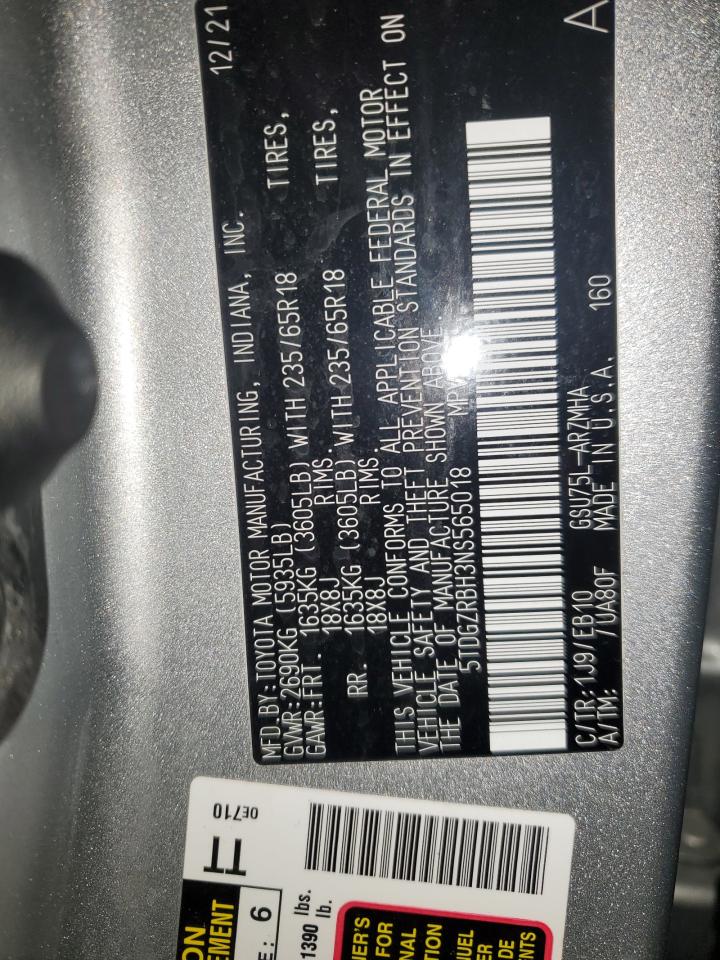 2022 TOYOTA HIGHLANDER XLE VIN:5TDGZRBH3NS565018