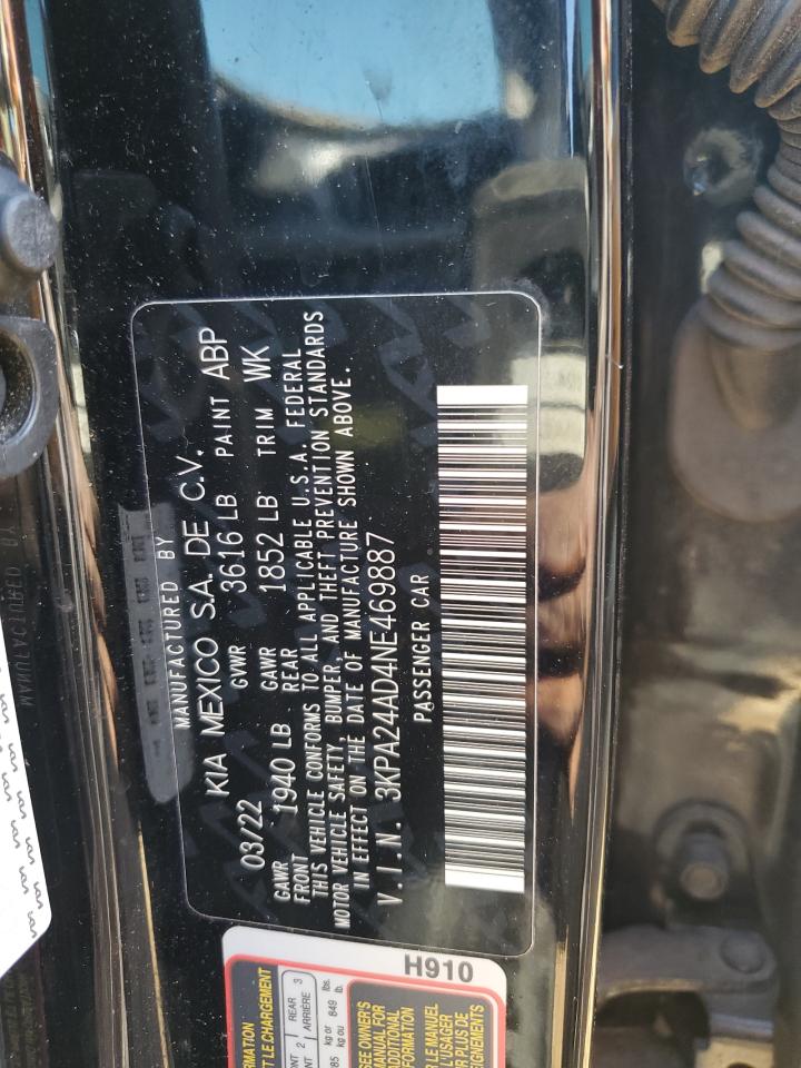 2022 KIA RIO LX VIN:3KPA24AD4NE469887