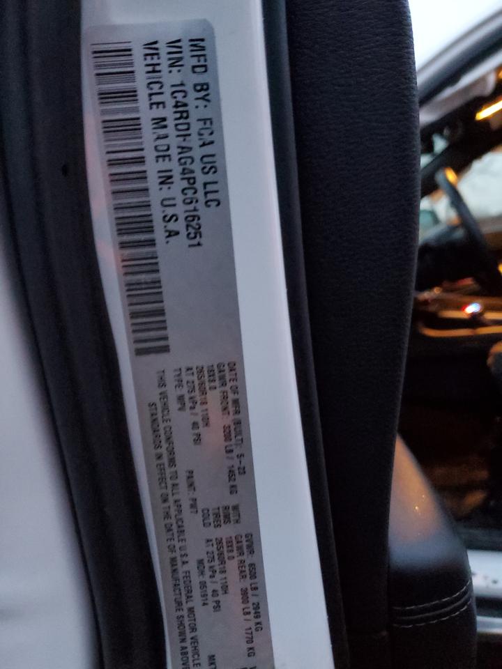 2023 DODGE DURANGO SXT VIN:1C4RDHAG4PC616251