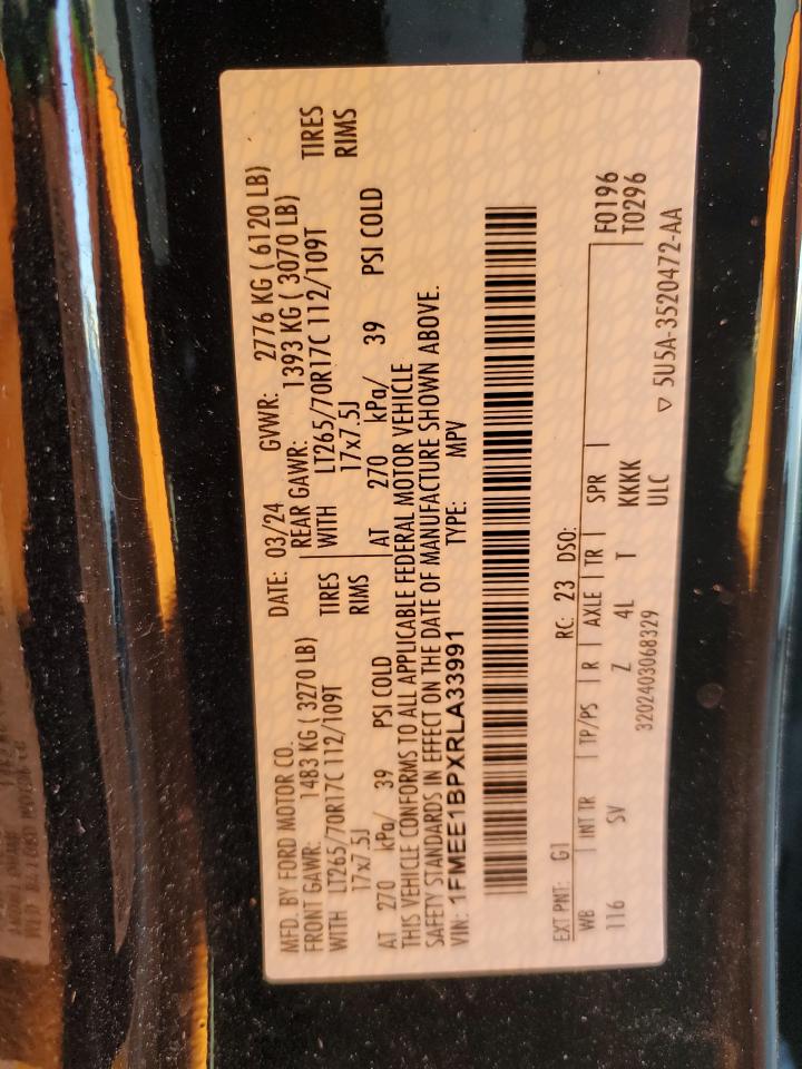 2024 FORD BRONCO BLACK DIAMOND VIN:1FMEE1BPXRLA33991