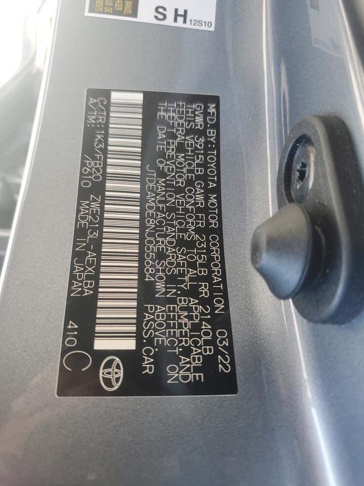 2022 TOYOTA COROLLA LE VIN:JTDEAMDE8NJ055684