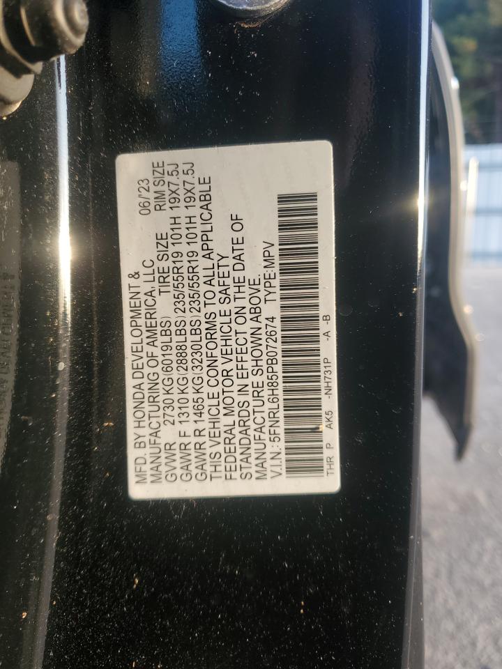2023 HONDA ODYSSEY TOURING VIN:5FNRL6H85PB072674