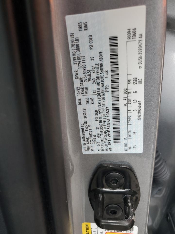 2022 FORD F150 SUPERCREW VIN:1FTFW1E86NKF19837