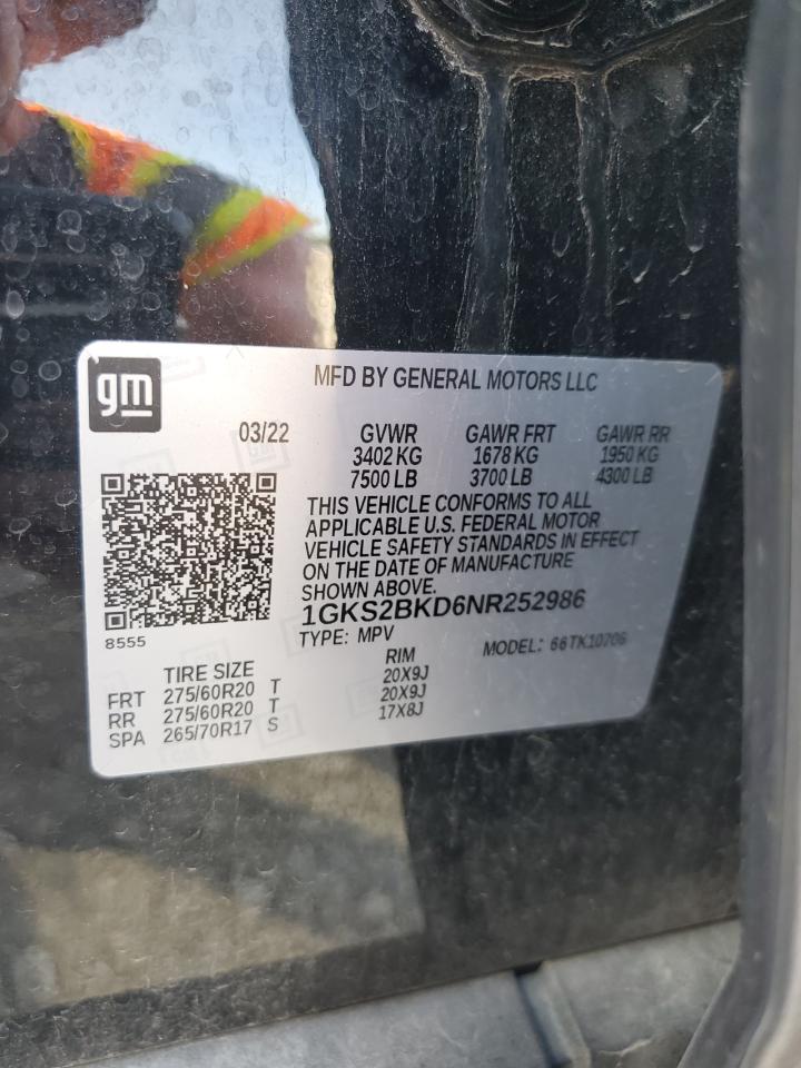 2022 GMC YUKON SLT VIN:1GKS2BKD6NR252986