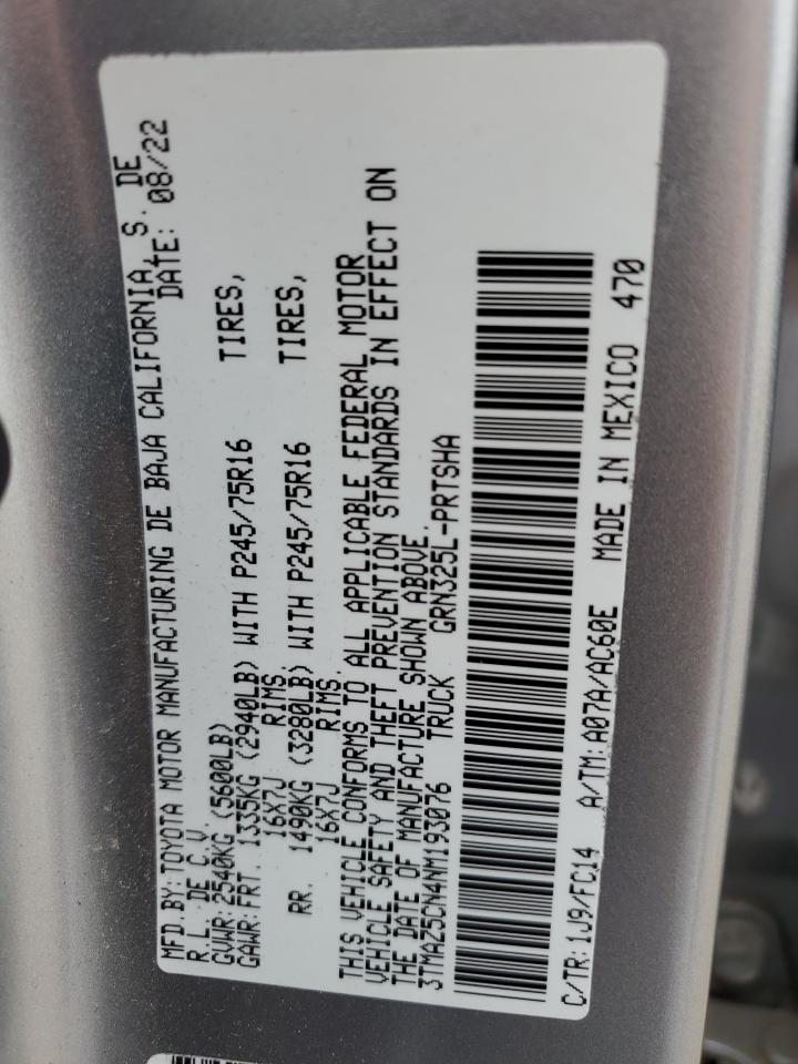 2022 TOYOTA TACOMA DOUBLE CAB VIN:3TMAZ5CN4NM193076