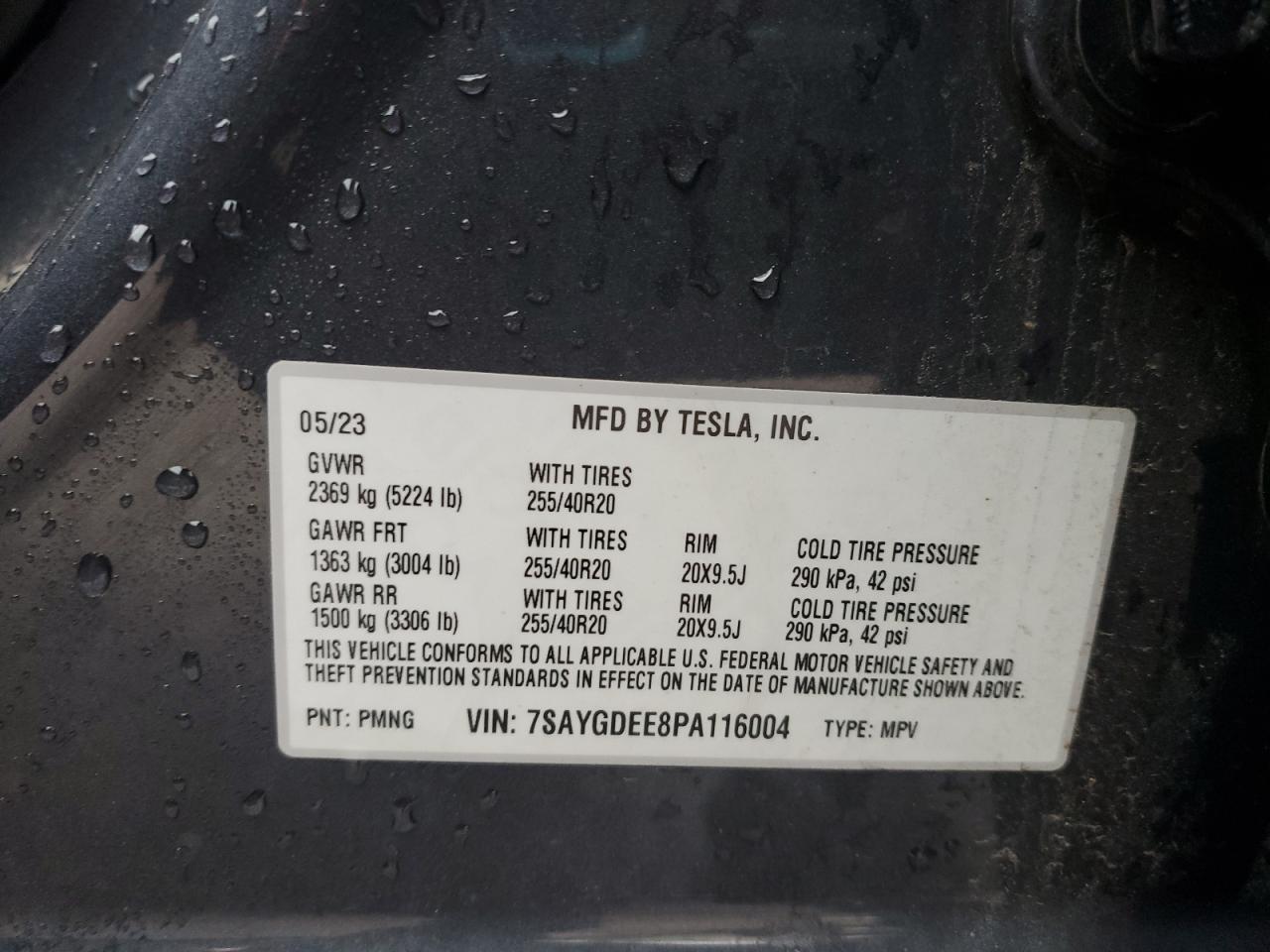 2023 TESLA MODEL Y  VIN:7SAYGDEE8PA116004