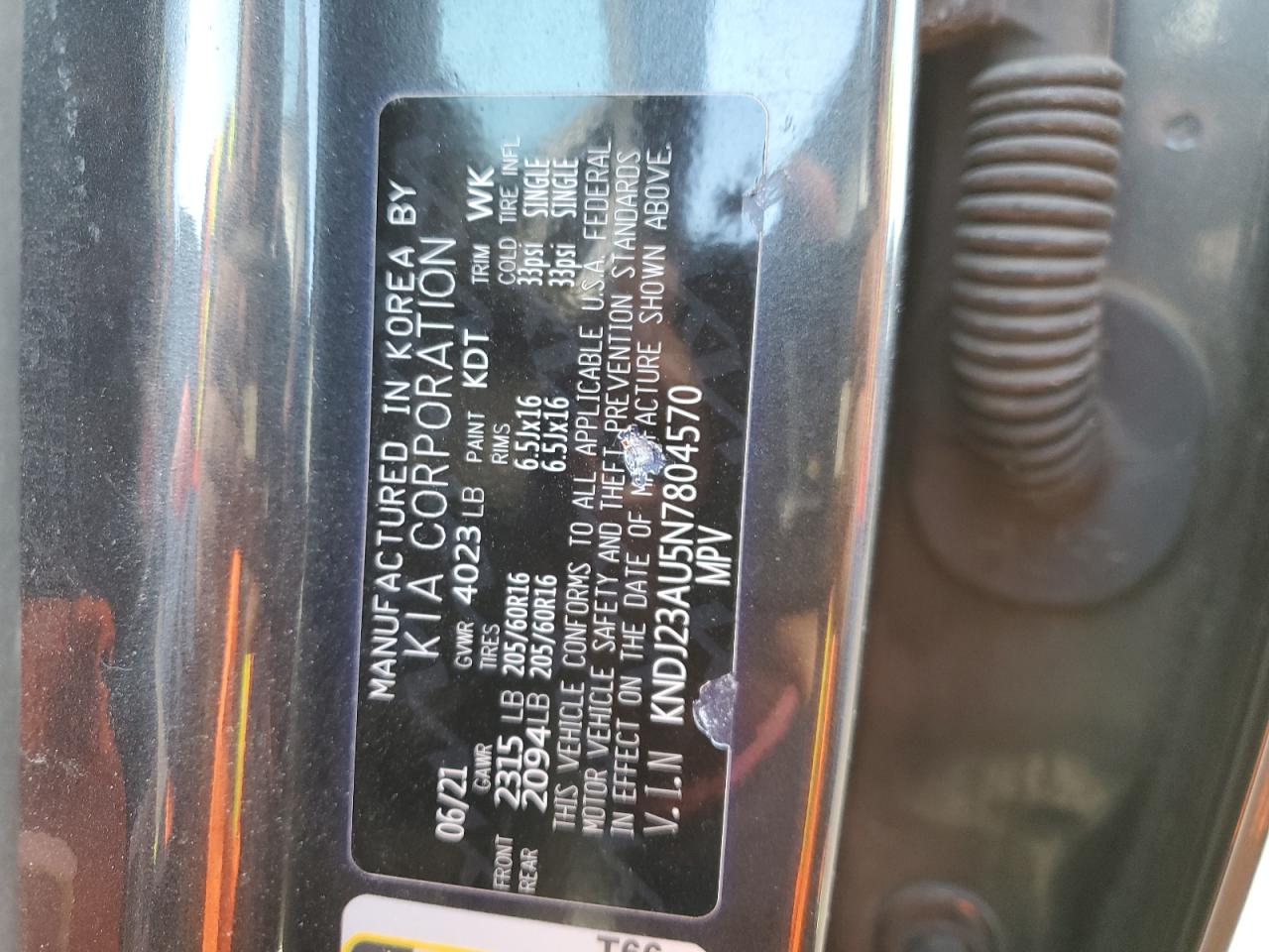2022 KIA SOUL LX VIN:KNDJ23AU5N7804570