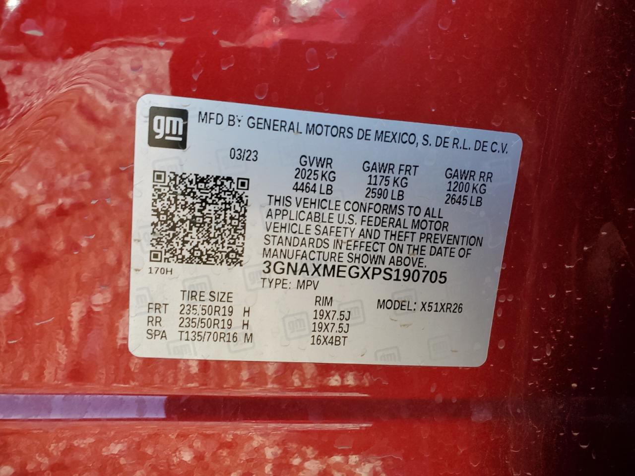 2023 CHEVROLET EQUINOX RS VIN:3GNAXMEGXPS190705