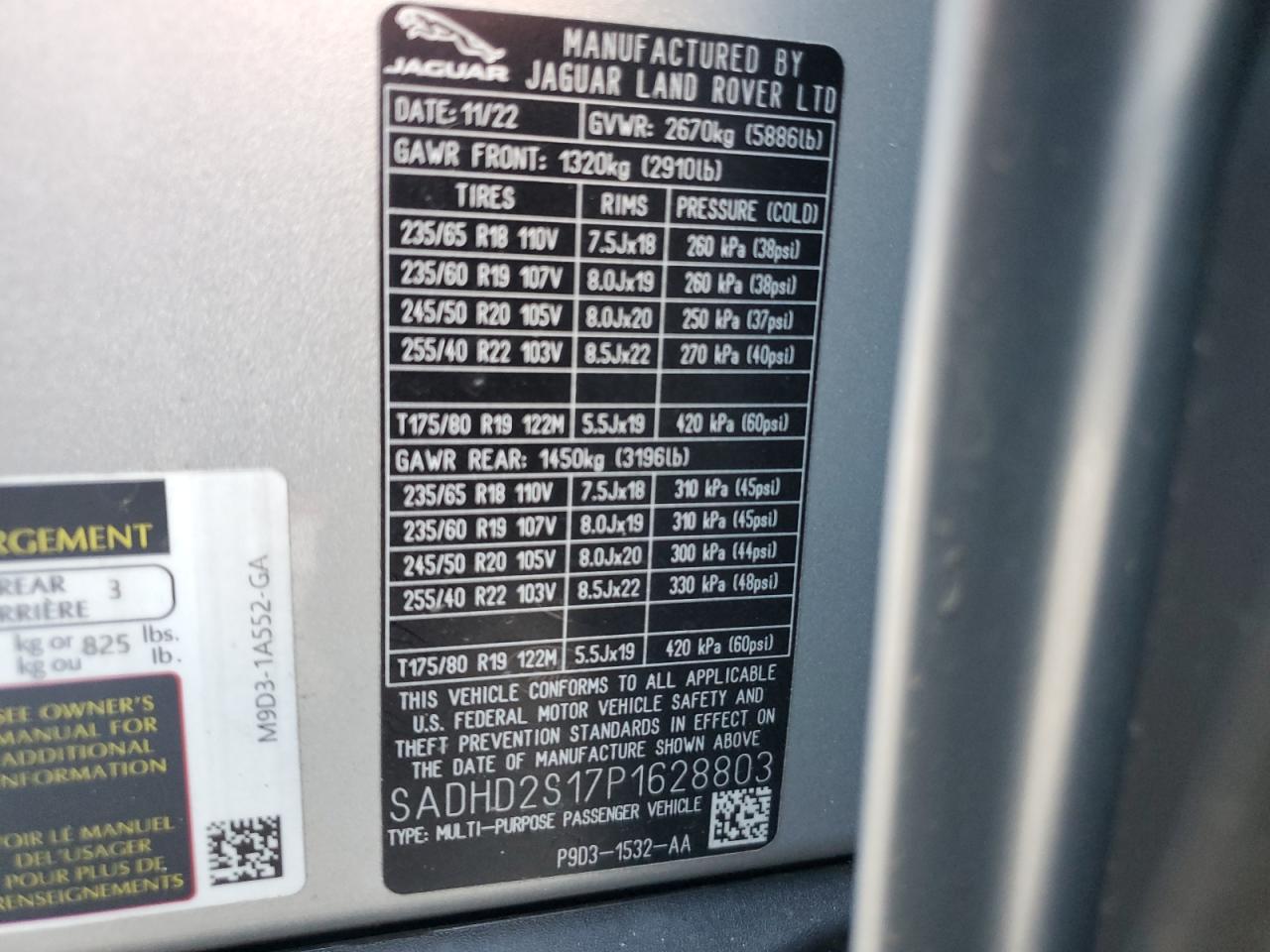 2023 JAGUAR I-PACE HSE VIN:SADHD2S17P1628803