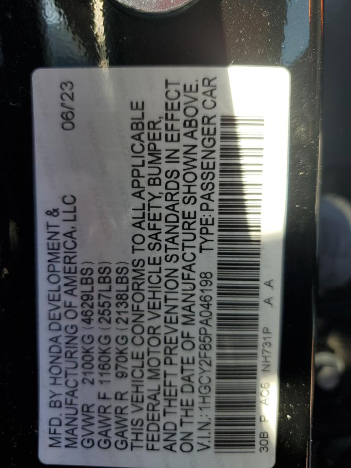 2023 HONDA ACCORD TOURING HYBRID VIN:1HGCY2F85PA046198