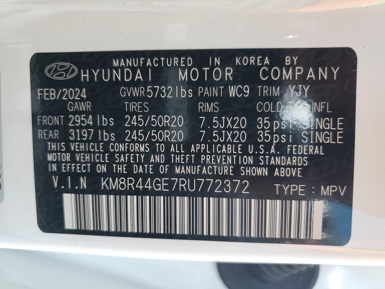 2024 HYUNDAI PALISADE SEL PREMIUM VIN:KM8R44GE7RU772372