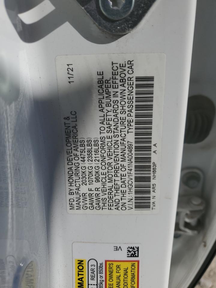 2022 HONDA ACCORD SPORT SE VIN:1HGCV1F41NA004897