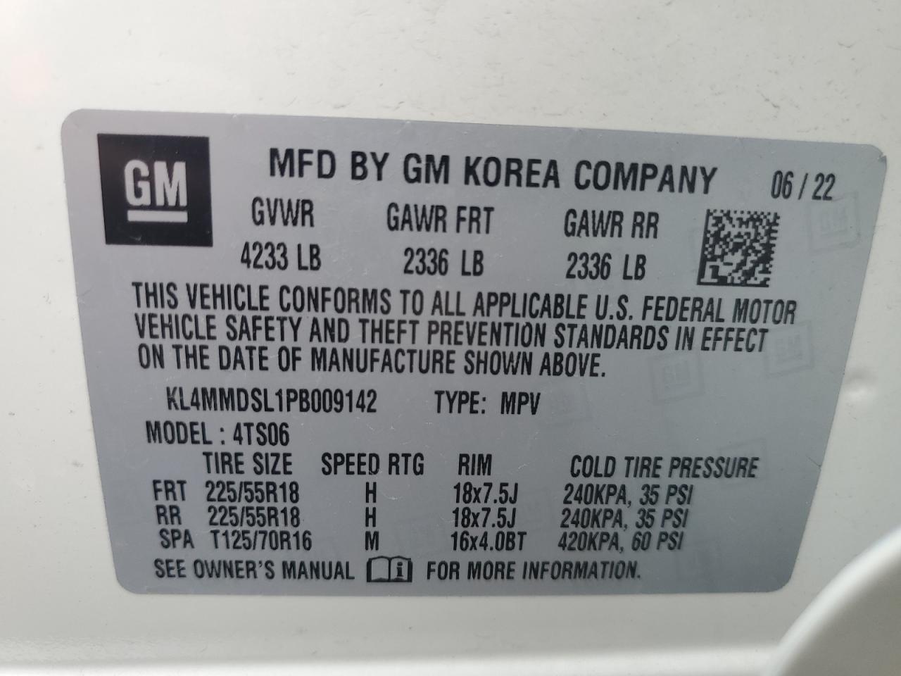 2023 BUICK ENCORE GX SELECT VIN:KL4MMDSL1PB009142