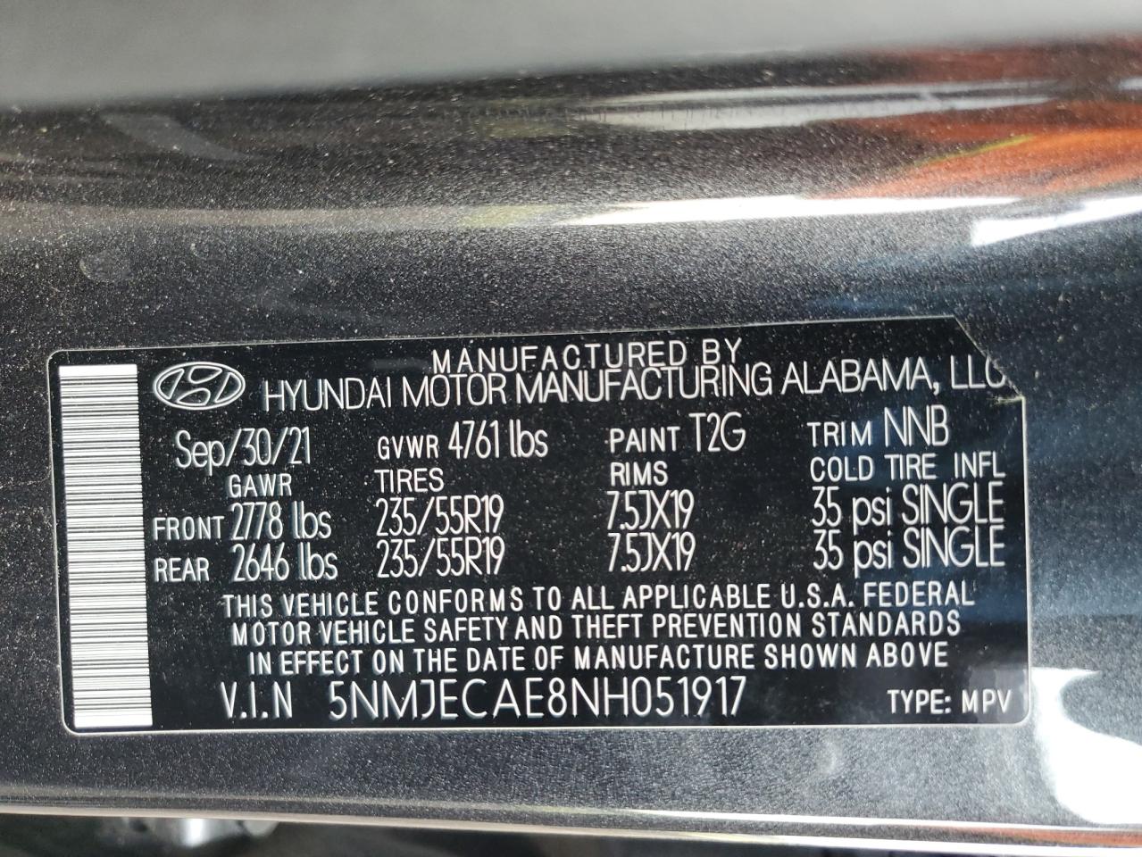 2022 HYUNDAI TUCSON LIMITED VIN:5NMJECAE8NH051917