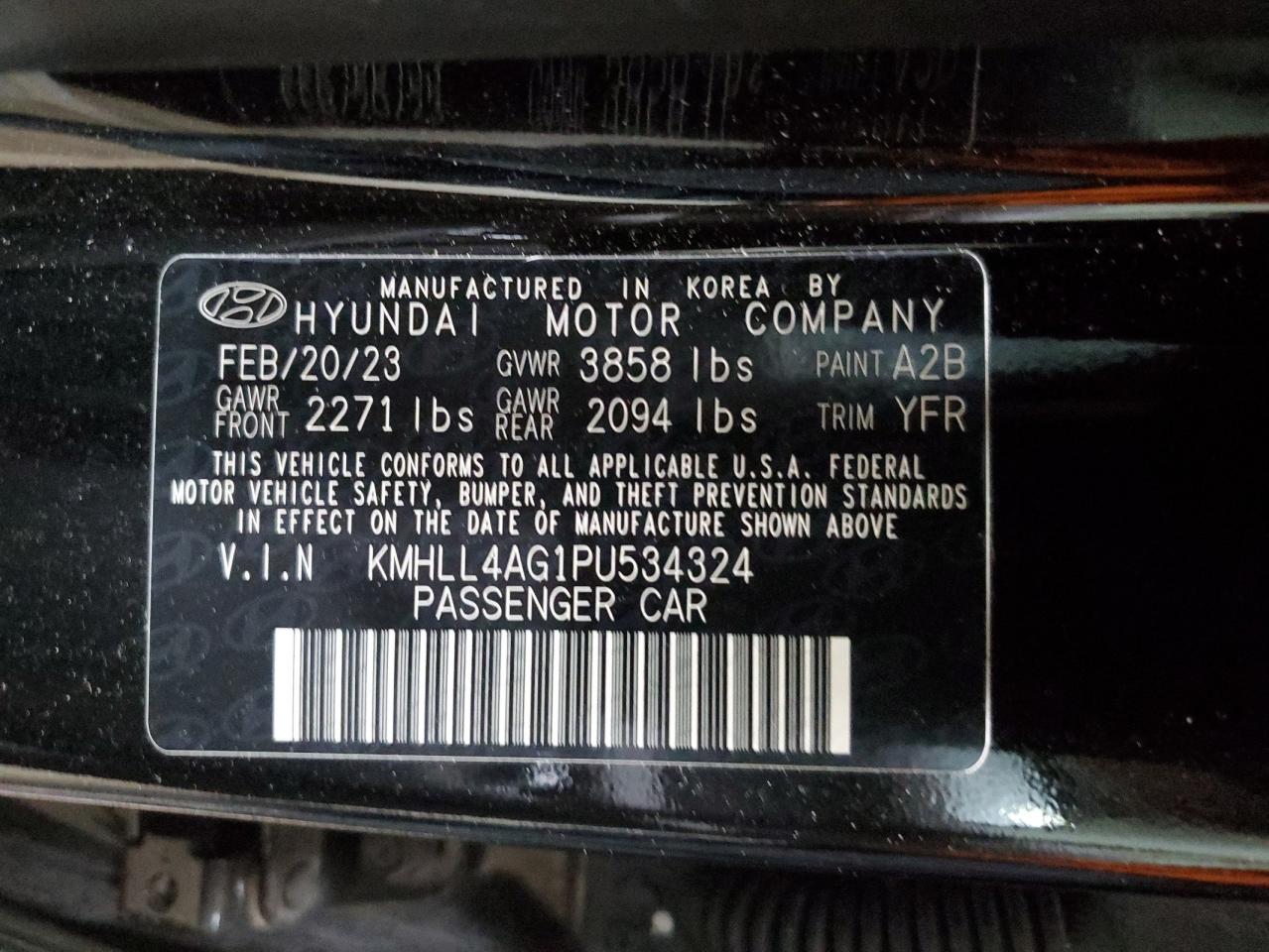 2023 HYUNDAI ELANTRA SE VIN:KMHLL4AG1PU534324