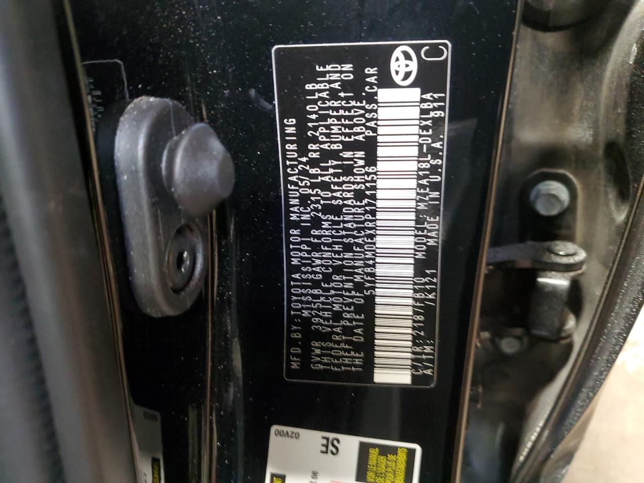 2024 TOYOTA COROLLA LE VIN:5YFB4MDEXRP171156