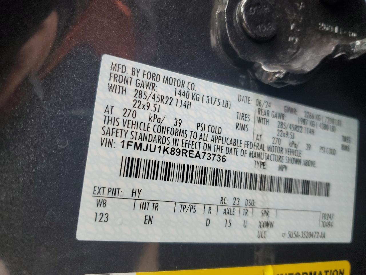 2024 FORD EXPEDITION LIMITED VIN:1FMJU1K89REA73736