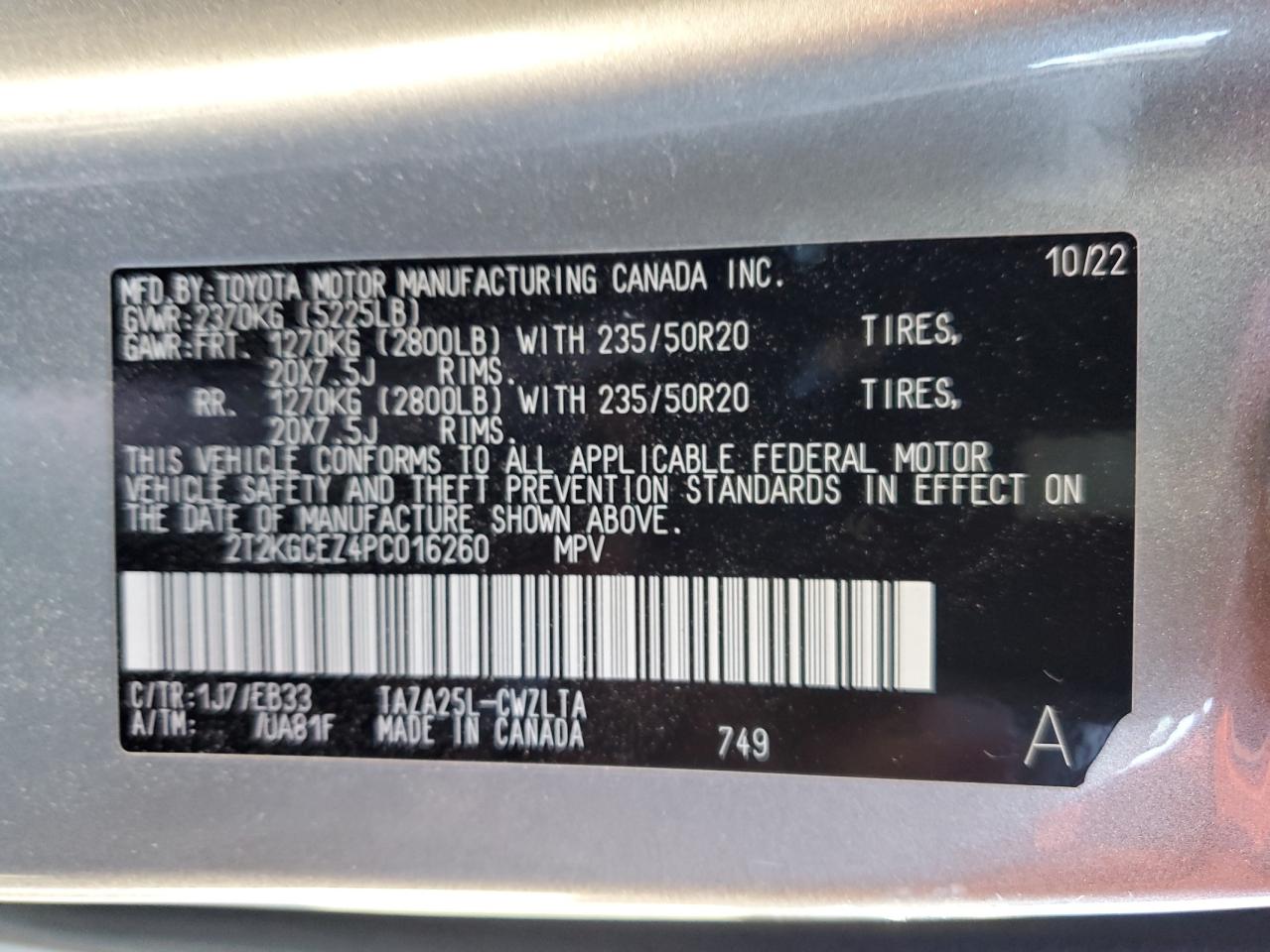 2023 LEXUS NX 350 VIN:2T2KGCEZ4PC016260