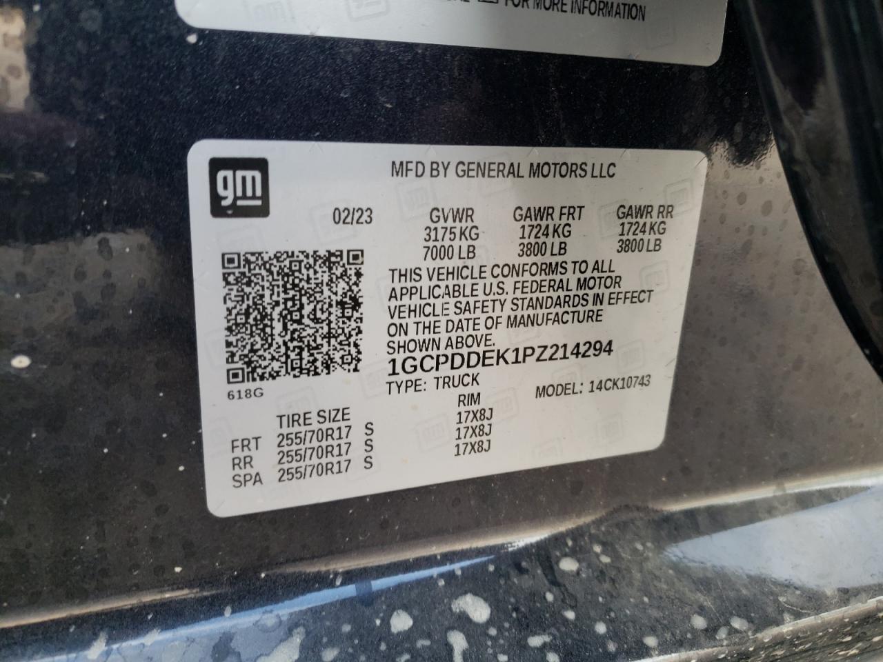 2023 CHEVROLET SILVERADO K1500 LT VIN:1GCPDDEK1PZ214294