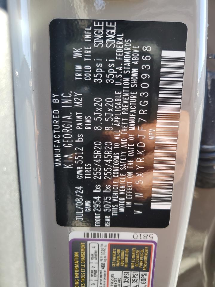 2024 KIA SORENTO SX VIN:5XYRKDJF7RG309368