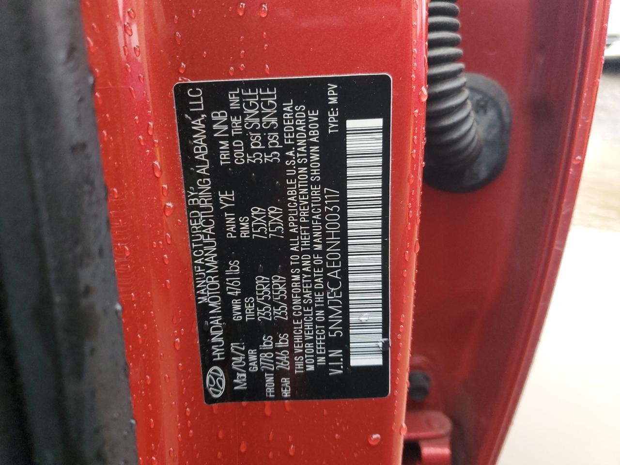 2022 HYUNDAI TUCSON LIMITED VIN:5NMJECAE0NH003117