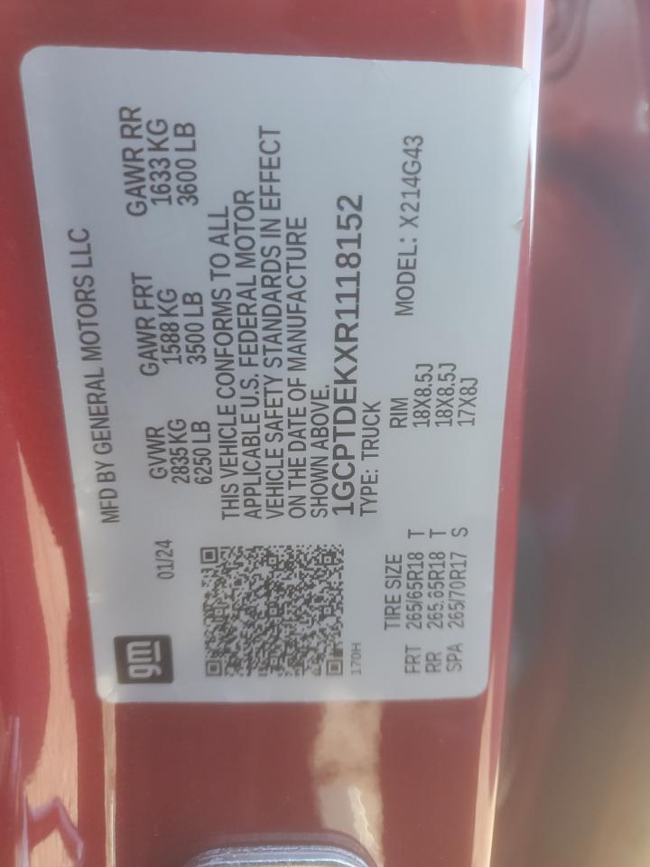 2024 CHEVROLET COLORADO Z71 VIN:1GCPTDEKXR1118152