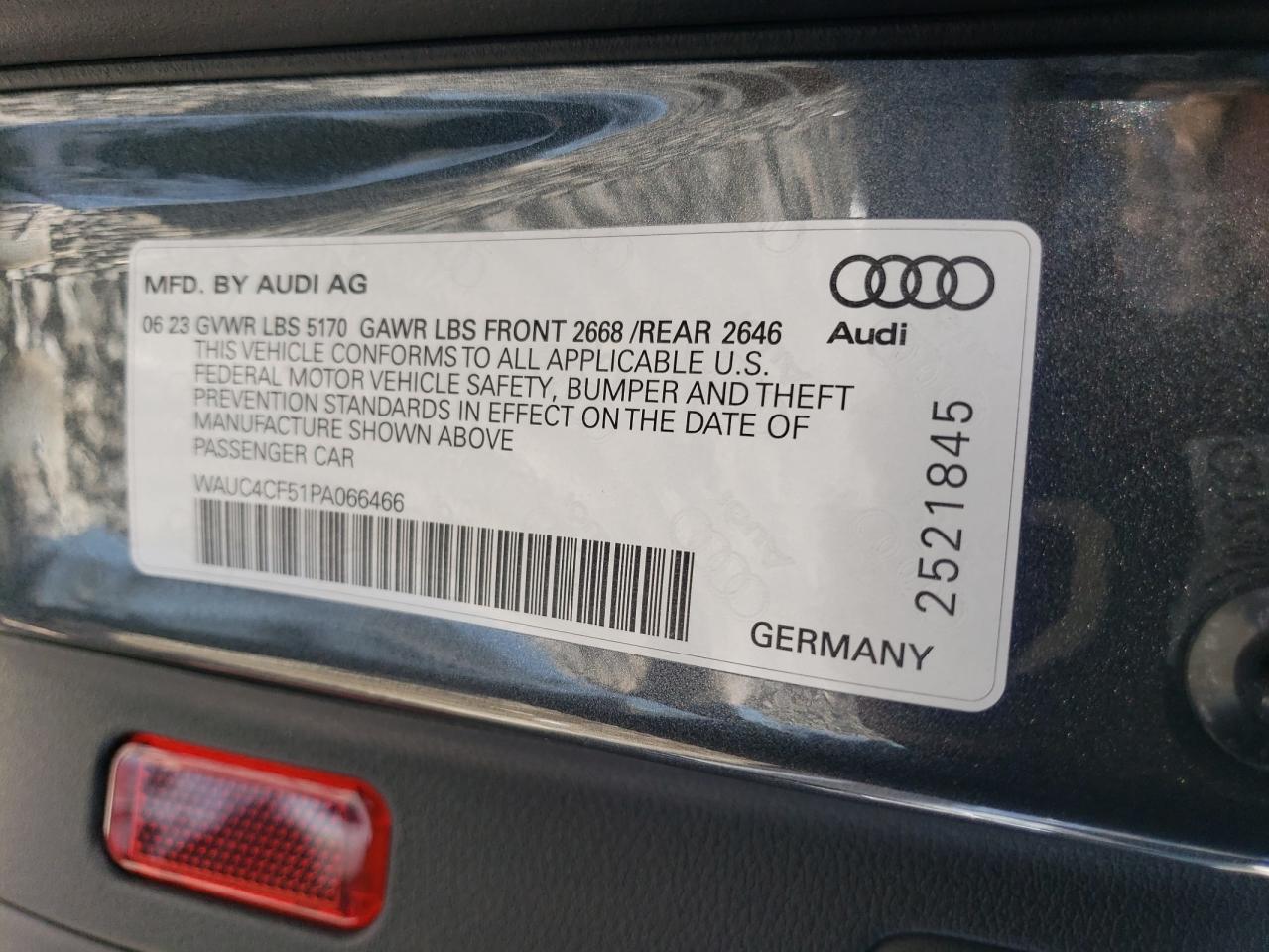 2023 AUDI S5 PREMIUM PLUS VIN:WAUC4CF51PA066466