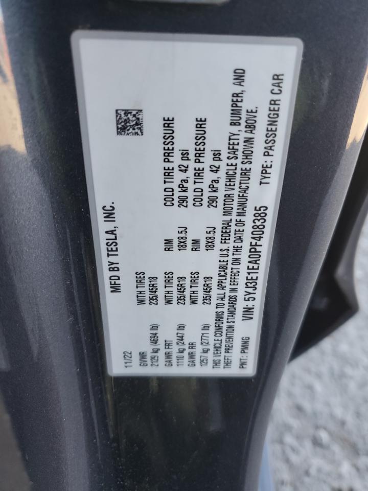 2023 TESLA MODEL 3  VIN:5YJ3E1EA0PF408385