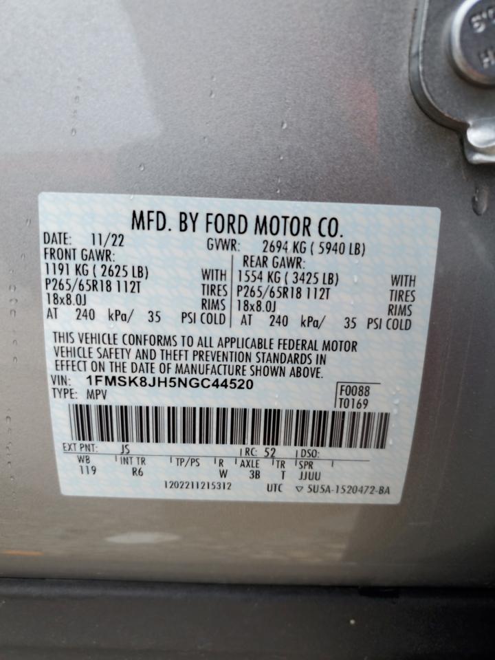 2022 FORD EXPLORER TIMBERLINE VIN:1FMSK8JH5NGC44520