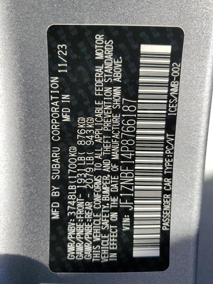 2023 TOYOTA GR 86 PREMIUM VIN:JF1ZNBF14P8766187