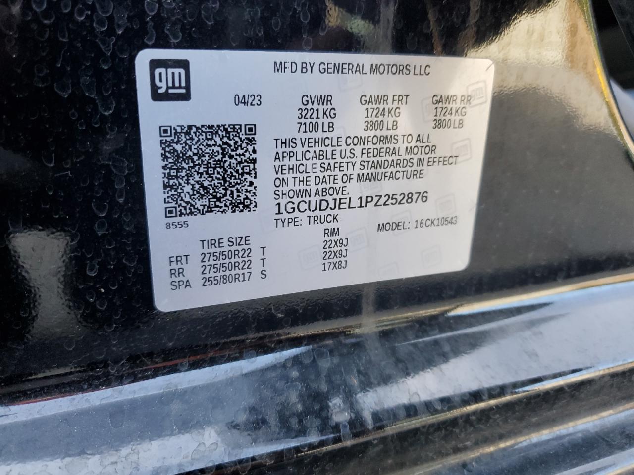 2023 CHEVROLET SILVERADO K1500 HIGH COUNTRY VIN:1GCUDJEL1PZ252876